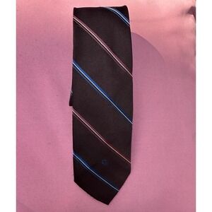 Vintage Christian Dior Brown Striped Tie Made in USA Logo Silk Blend‎